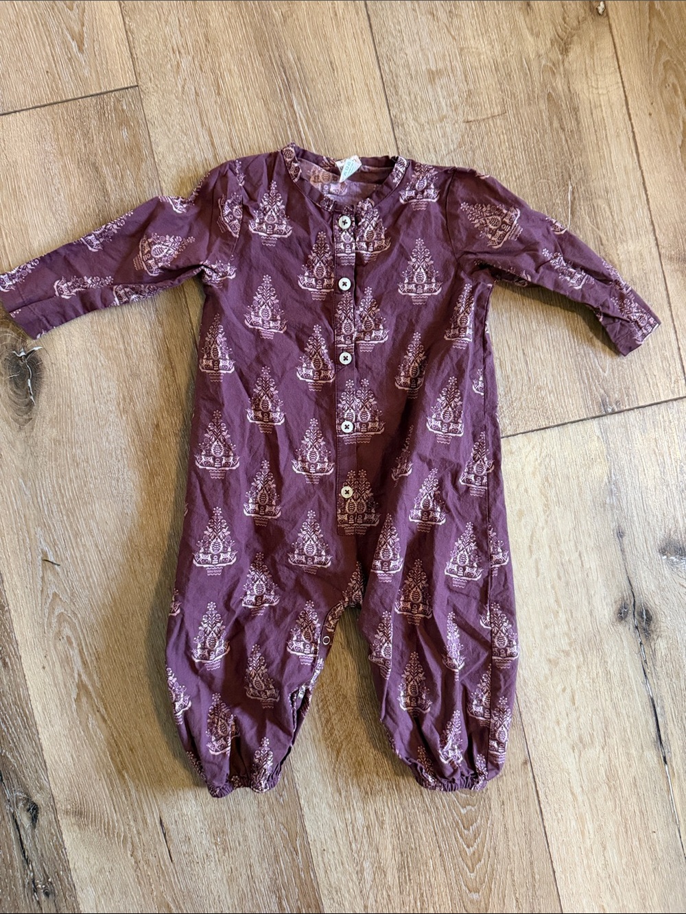 kate quinn Plum Printed Cotton Baby One-Piece